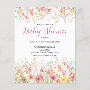Budget Pink Floral Baby Shower Invitation