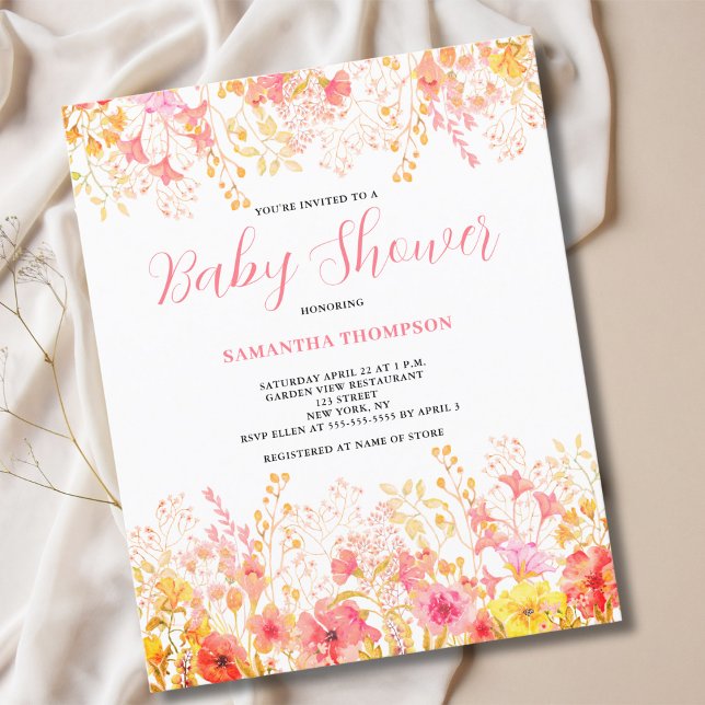 Budget Pink Floral Baby Shower Invitation Flyer (Creator Uploaded)
