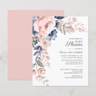 Budget Pink Floral Baby Shower Script Invitation