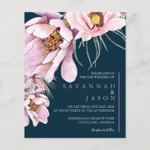 Budget Pink Floral Bloom Wedding Invitation