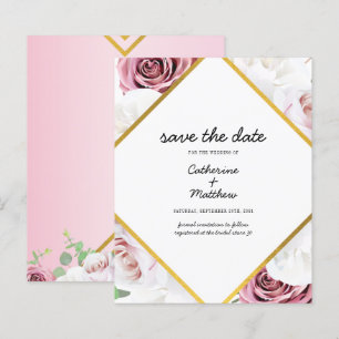 Budget Pink Floral Blush Geometric Save The Date