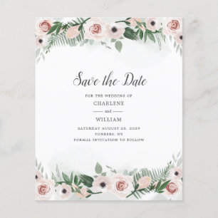 Budget Pink Floral Blush Watercolor Save The Date