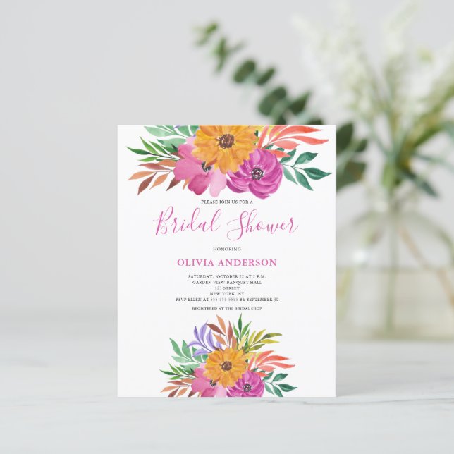 Budget Pink Floral Bridal Shower Invitation (Standing Front)