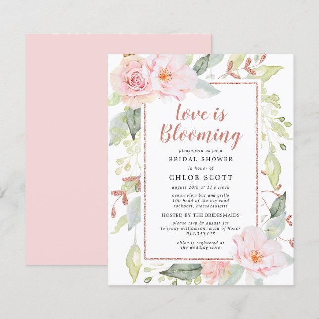 Budget Pink Floral Bridal Shower Invitation (Front/Back)