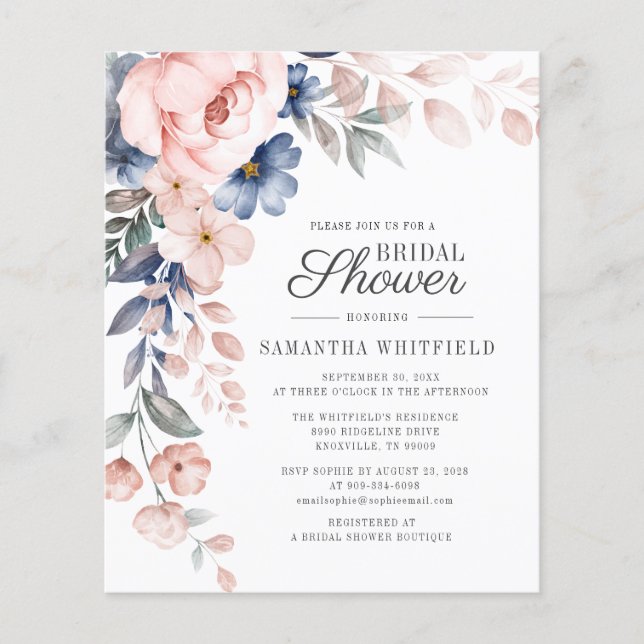 Budget Pink Floral Bridal Shower Invitation (Front)