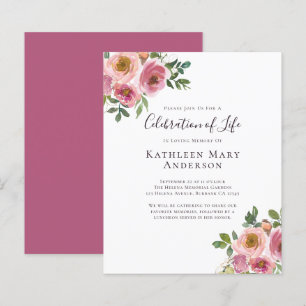 Budget Pink Floral Celebration of Life Invitation