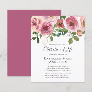 Budget Pink Floral Celebration of Life Invitation