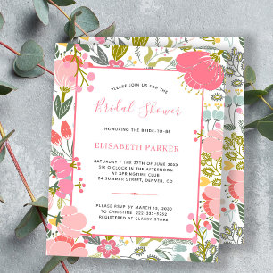 Budget pink floral chic bridal shower invitations