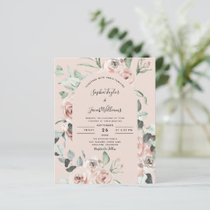 Budget Pink Floral Eucalyptus Wedding Invitation