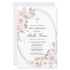 Budget Pink Floral First Holy Communion Invitation