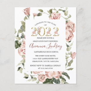 Budget Pink Floral Graduation Party Invitation