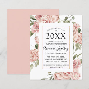 Budget Pink Floral Graduation Party Invitation