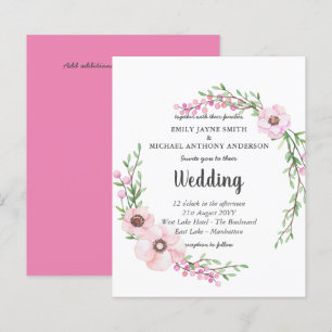 Budget Pink Floral Leaves Wedding Invite