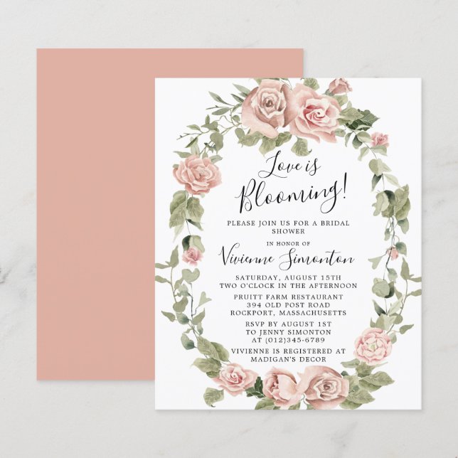 Budget Pink Floral Love is Blooming Bridal Shower (Front/Back)