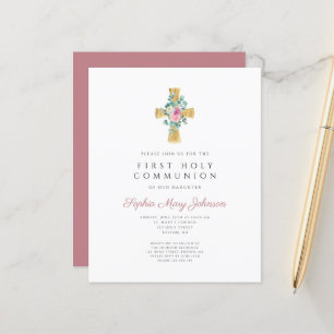 Budget Pink Floral Peonies Cross First Communion