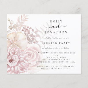 Budget Pink Floral QR Wedding Evening Party Invite
