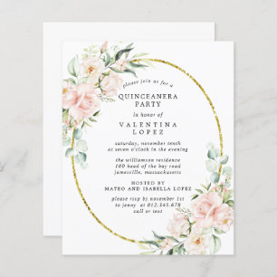 Budget Pink Floral Quinceanera Party Invitation