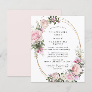 Budget Pink Floral Quinceanera Party Invitation