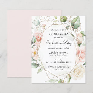 Budget Pink Floral Quinceanera Party Invitation
