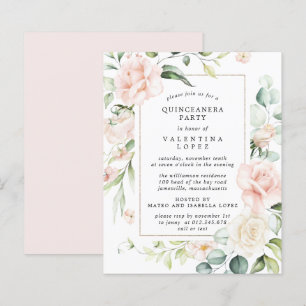Budget Pink Floral Quinceanera Party Invitation