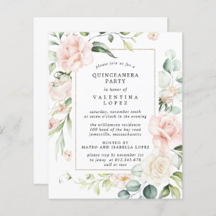 Budget Pink Floral Quinceanera Party Invitation