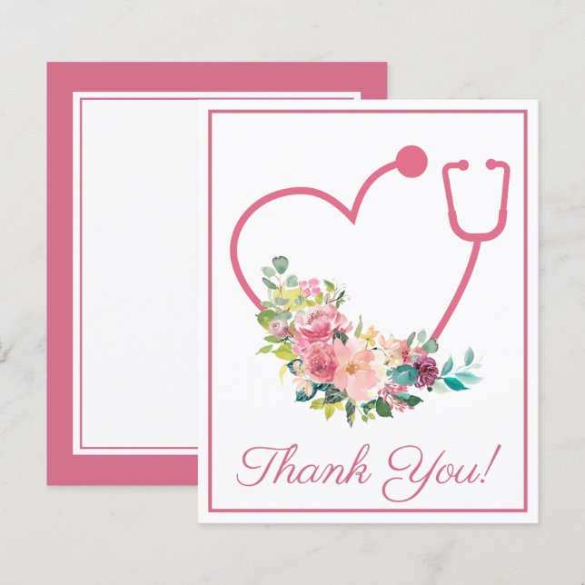 BUDGET Pink Floral Stethoscope Heart Thank You (Front/Back)