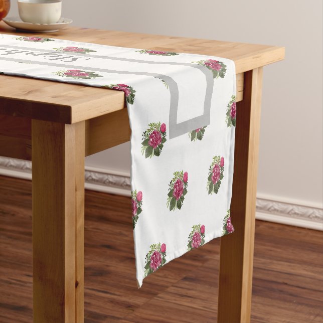 Budget Pink Floral Wedding Cloth Table Runner (In Situ)