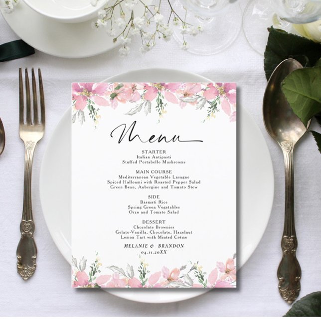 Budget Pink Floral  Wedding Menu (Creator Uploaded)