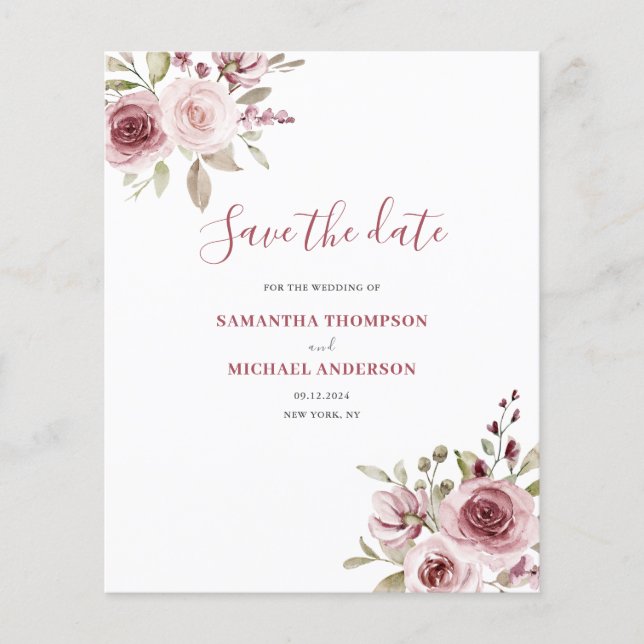 Budget Pink Floral Wedding Save The Date Flyer (Front)