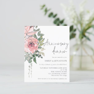 Budget Pink Florals Anniversary Dinner Invite