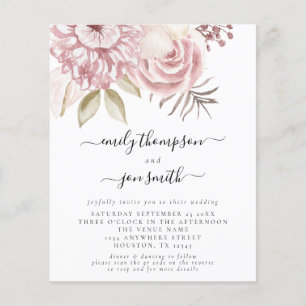 Budget Pink Florals QR Code Wedding Invitation