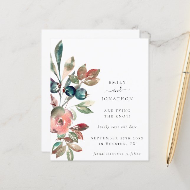 Budget Pink Florals Wedding Save The Date (Front/Back In Situ)