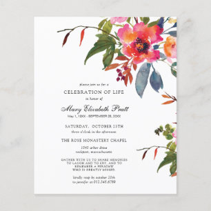 Budget Pink Flower Celebration of Life Invite