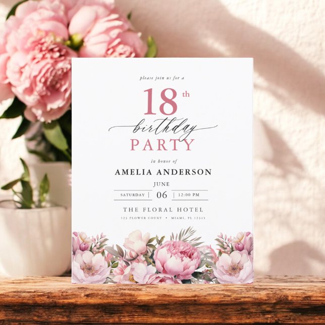 Budget Pink Garden Floral 18th Birthday Invitation (Creator Uploaded)
