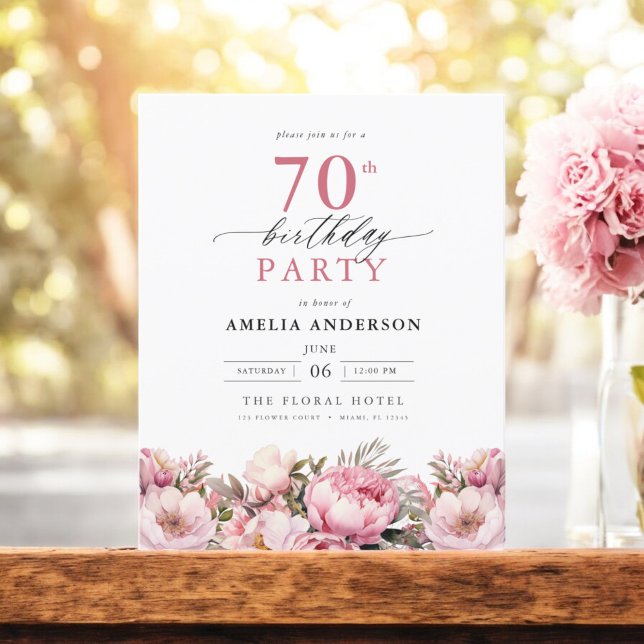 Budget Pink Garden Floral 70th Birthday Invitation (Creator Uploaded)