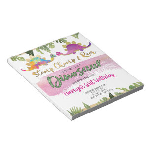 Budget Pink Girl Dinosaur Birthday Invitation Notepad