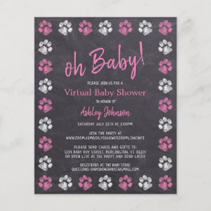 Budget Pink Girl Paw Print Virtual Baby Shower