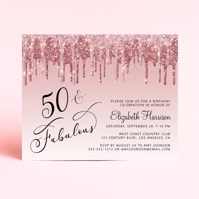 Budget Pink Glitter 50th Birthday Party Invitation (Creator Uploaded)