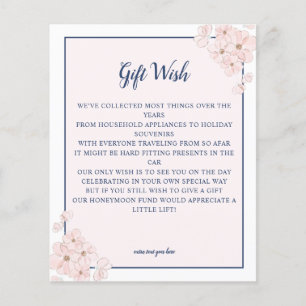 BUDGET Pink Glitter Navy Floral Wedding Gift Wish