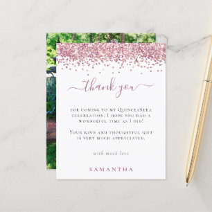 Budget Pink Glitter Photo Quinceanera Thank You
