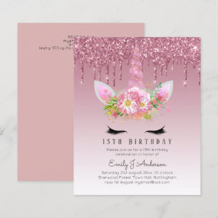 BUDGET Pink Glitter Unicorn Girls Birthday Invites