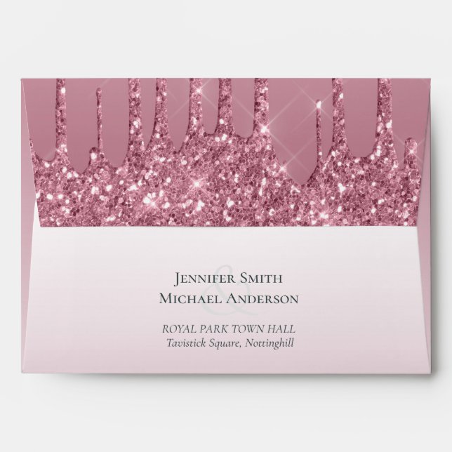 BUDGET Pink Glitter Wedding Envelope (Back (Top Flap))