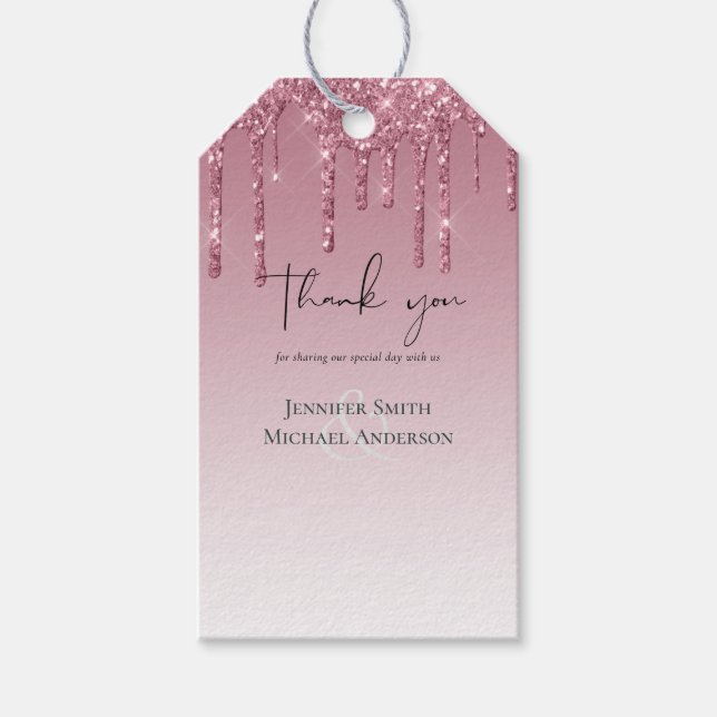 BUDGET Pink Glitter Wedding Gift Tags (Front)