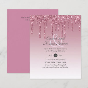 BUDGET Pink Glitter Wedding Invitations