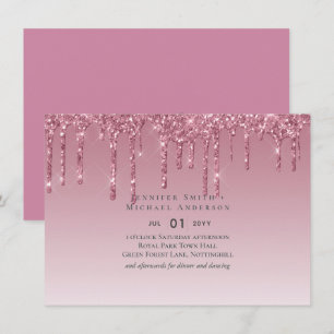 BUDGET Pink Glitter Wedding Invitations