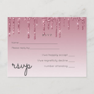 BUDGET Pink Glitter Wedding RSVP Invitation Postcard