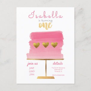 Budget Pink & Gold First Birthday Invitation Postcard