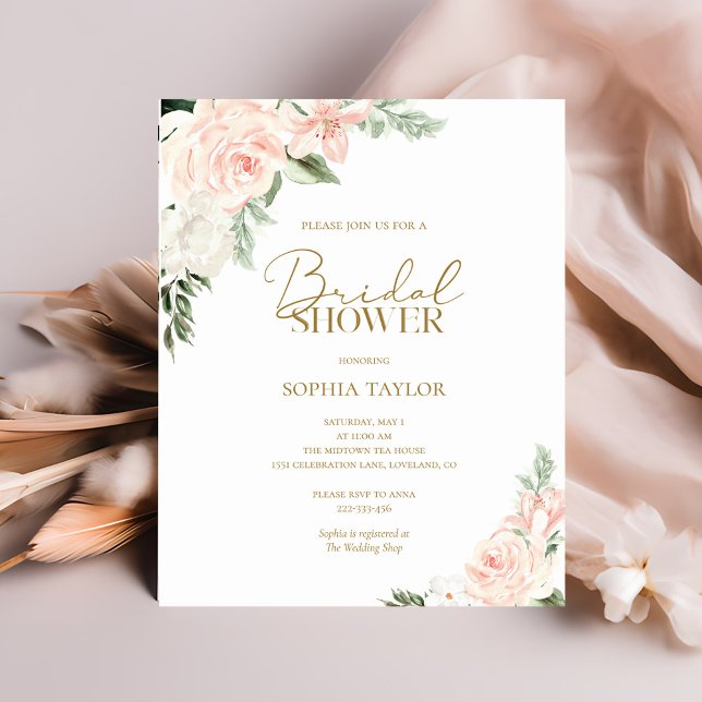 Budget Pink Gold Floral Bridal Shower Invitation (Creator Uploaded)