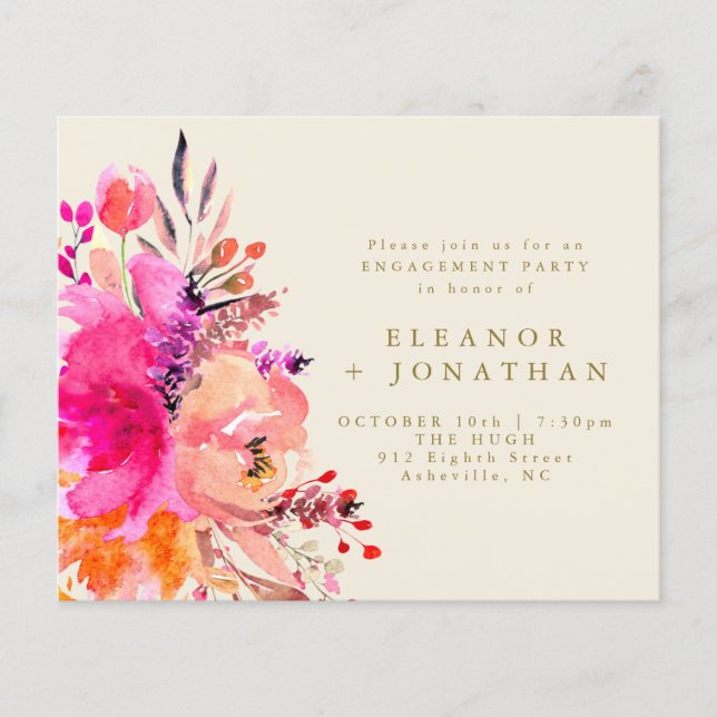 Budget Pink Gold Floral Engagement Party Invite (Front)