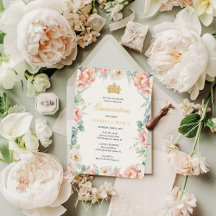 Budget Pink Gold Floral Quinceañera Invitation